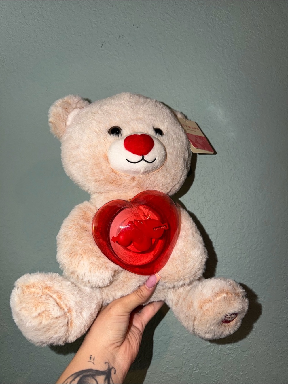 Plush Valentine Bear with Red Heart Toy - Soft Beige Teddy